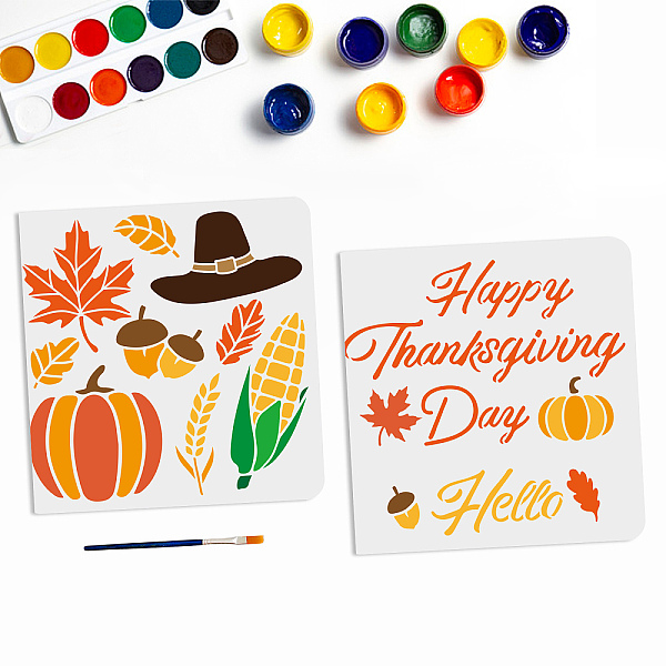 

PandaHall MAYJOYDIY 2pcs Thanksgiving Stencils Fall Stencils Pumpkin Autumn Maple Leaf Corn Template Happy Thanksgiving Day Hello Text...
