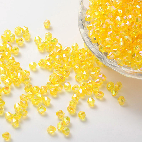 

PandaHall Bicone AB Color Plated Eco-Friendly Transparent Acrylic Beads, Gold, 4x4mm, Hole: 1mm, about 16600pcs/500g Acrylic Bicone Gold