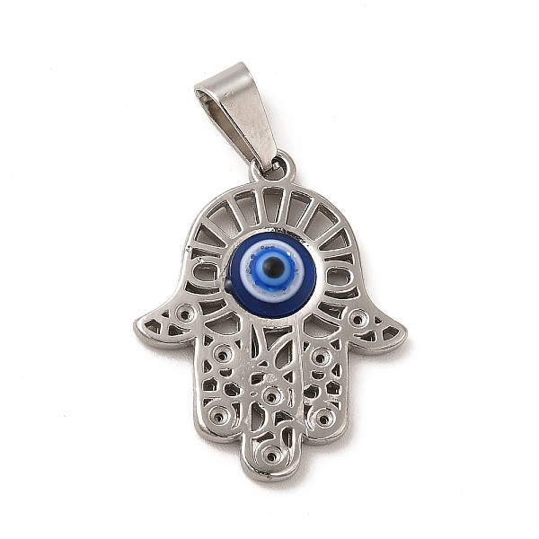 

PandaHall 304 Stainless Steel Pendants, Hamsa Hand/Hand of Miriam Charms with Resin Blue Evil Eye, Religion, Stainless Steel Color...
