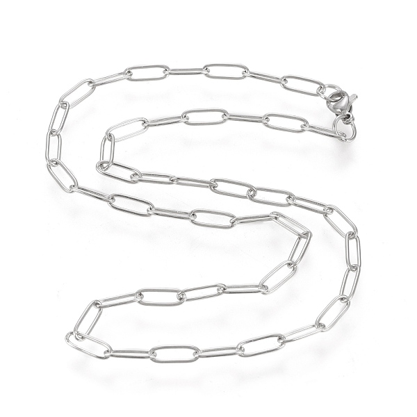 

PandaHall 304 Stainless Steel Paperclip Chain Necklace, with Lobster Claw Clasps, Stainless Steel Color, 15.75 inch(40cm) Stainless Steel
