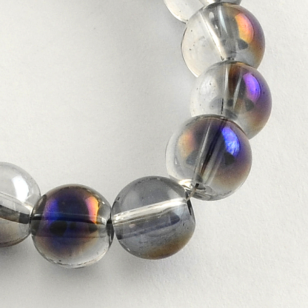 

PandaHall Electroplate Transparent Glass Round Bead Strands, Half Rainbow Plated, Mauve, 6mm, Hole: 1mm, about 108pcs/strand, 24.8 inch..., Purple