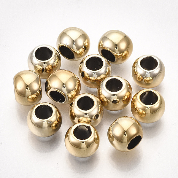 

PandaHall UV Plating ABS Plastic Beads, Round, Golden Plated, 12x9mm, Hole: 6mm ABS Plastic Round