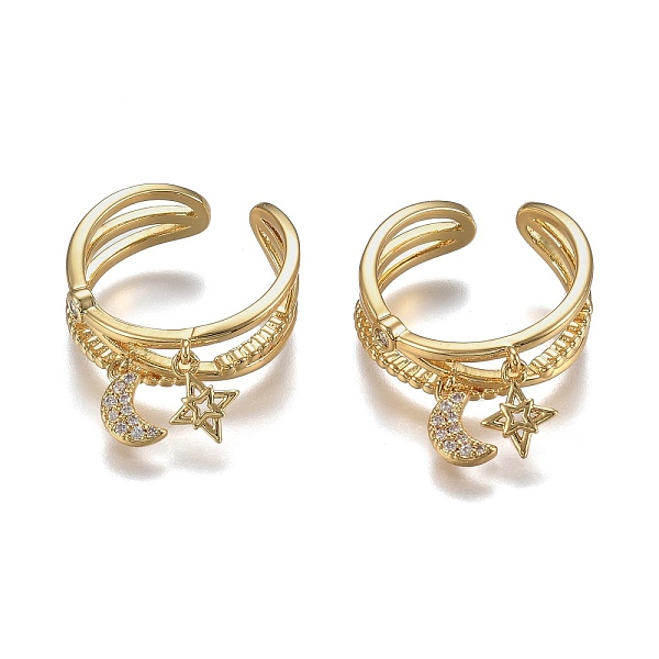 

PandaHall Adjustable Brass Micro Pave Clear Cubic Zirconia Cuff Rings, Open Rings, Long-Lasting Plated, Star & Moon, Real 18K Gold Plated...