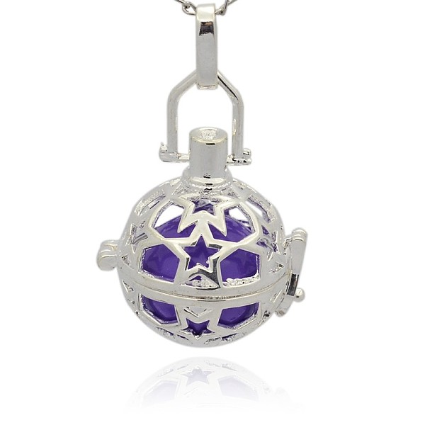 

PandaHall Silver Color Plated Brass Hollow Round Cage Pendants, with No Hole Spray Painted Brass Round Ball Beads, Medium Purple, 36x25x21mm...