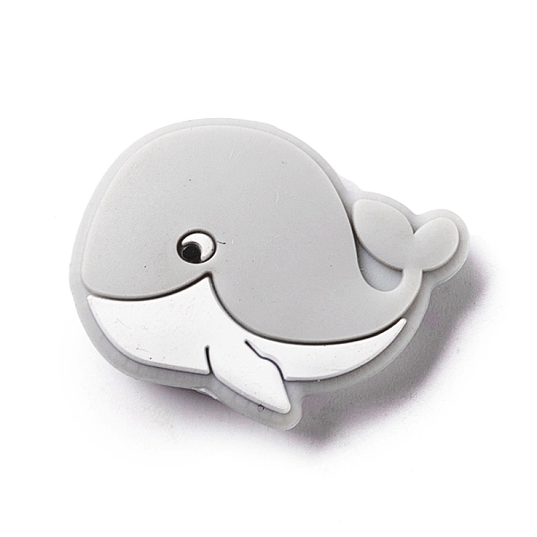 

PandaHall Silicone Focal Beads, Baby Chew Teething Beads, Whale, Light Grey, 21.5x30x9.5mm, Hole: 2mm Silicone Fish Gray