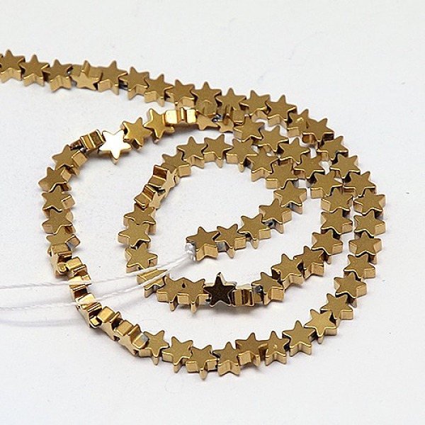 

PandaHall Electroplate Non-magnetic Synthetic Hematite Beads Strands, Star, Grade A, Golden Plated, 6x6x2mm, Hole: 1mm, about 75pcs/strand...