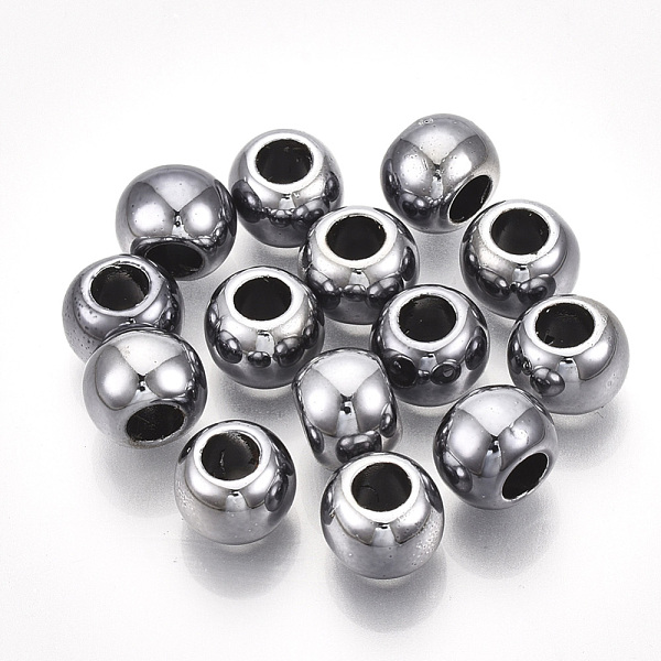 

PandaHall UV Plating ABS Plastic Beads, Round, Gunmetal Plated, 12x9mm, Hole: 6mm ABS Plastic Round