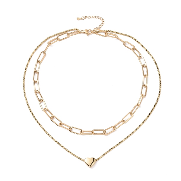 

PandaHall Vacuum Plating 304 Stainless Steel Double Chains Multi Layered Necklace with Heart Beaded for Women, Golden, 16.34 inch(41.5cm)...