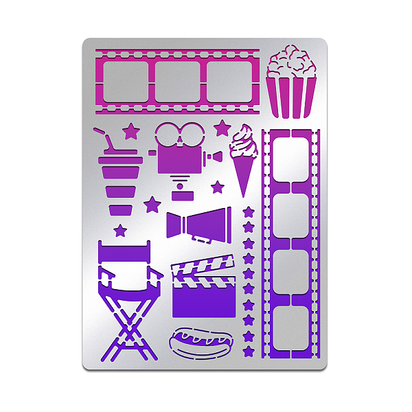 

PandaHall BENECREAT Movie Projector Pattern Stainless Steel Stencils, 5.5x7.5inch Movie Tape Popcorn Ice Cream Pattern Painting Template...