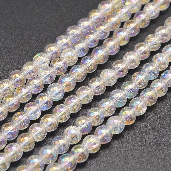 

PandaHall Electroplate Crackle Glass Round Bead Strands, AB Color Plated, Clear AB, 8mm, Hole: 1mm, about 50pcs/strand, 15.7 inch Glass..., White