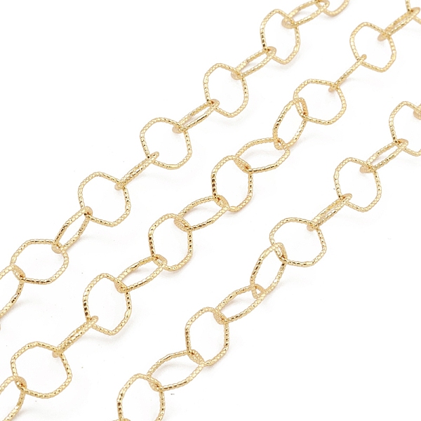 

PandaHall Brass Textured Hexagon Link Chains, Unwelded, with Spool, Real 18K Gold Plated, 9.5x9x1mm Brass