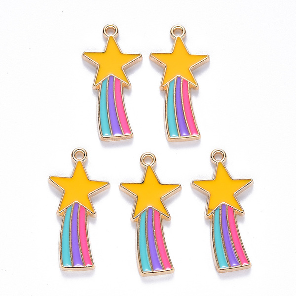 

PandaHall Alloy Enamel Comet Star Pendants, Shooting Star, Light Gold, Medium Purple, 26.5x13x1.5mm, Hole: 2mm Alloy+Enamel Star Purple