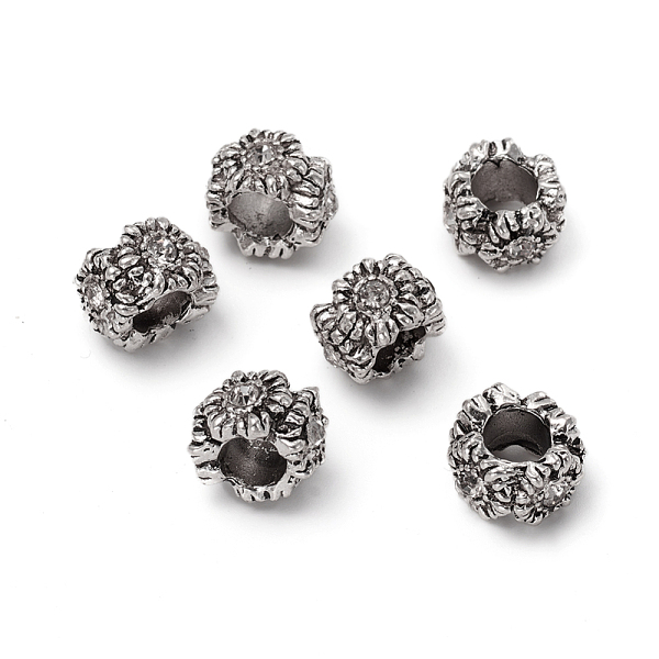 

PandaHall Antique Silver Plated Alloy European Beads, Large Hole Beads, with Rhinestone, Rondelle, Crystal, 9~10x6.5mm, Hole: 4.5mm..., Clear