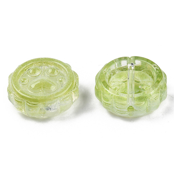 

PandaHall Transparent Spray Painted Glass Beads, Flower with Pawprint, Yellow Green, 15x15x5.5mm, Hole: 1.2mm Glass Flower