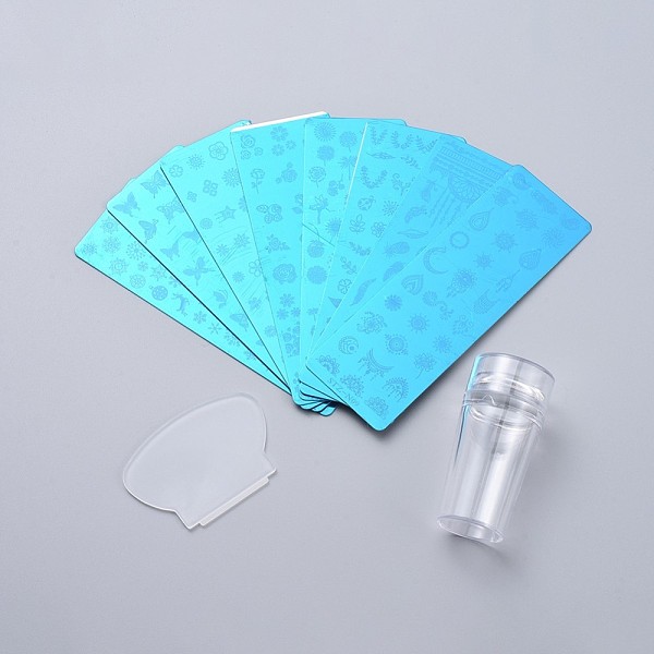 PandaHall Stainless Steel Nail Art Stamping Plates, Nail Image Templates, with Silicone Seal Stamp & Scraper, Stainless Steel Color...