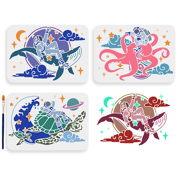 

PandaHall MAYJOYDIY US 1 Set Sea Animals PET Hollow Out Drawing Painting Stencils, for DIY Scrapbook, Photo Album, with 1Pc Art Paint...