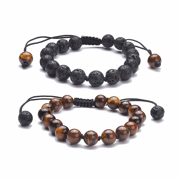 

PandaHall 8mm Round Natural Tiger Eye & Lava Rock Braided Beads Bracelets Set, Bracelets for Men Women, Black, Inner Diameter: 2-1/8~3-1/2...