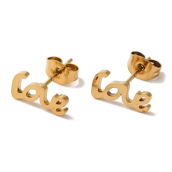 

PandaHall Vacuum Plating 304 Stainless Steel Stud Earrings, Word Love, Golden, 6x11.5mm 304 Stainless Steel Word