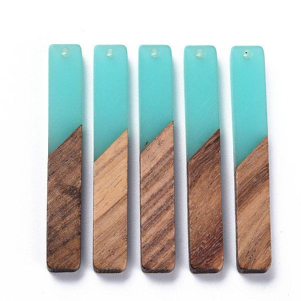 

PandaHall Resin & Walnut Wood Big Pendants, Two Tone, Rectangle, Turquoise, 51.5x7.5x3mm, Hole: 1.8mm Resin+Wood Rectangle Green