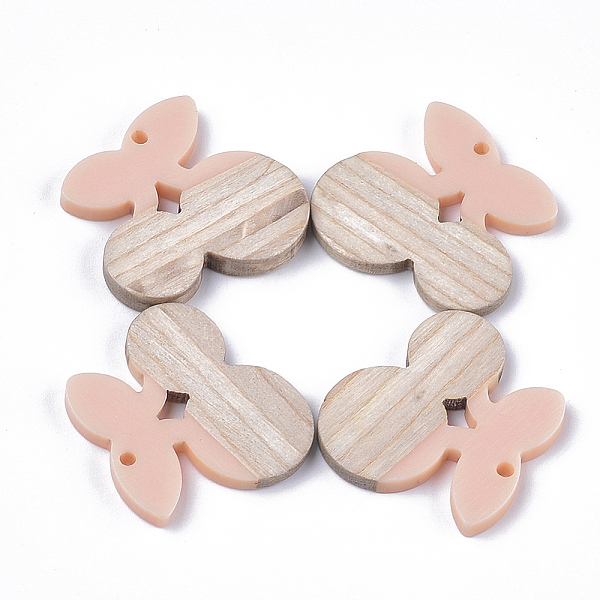 

PandaHall Resin & Wood Pendants, Cherry, Pink, 27.5x29.5x3mm, Hole: 2mm Resin+Wood Cherry Pink