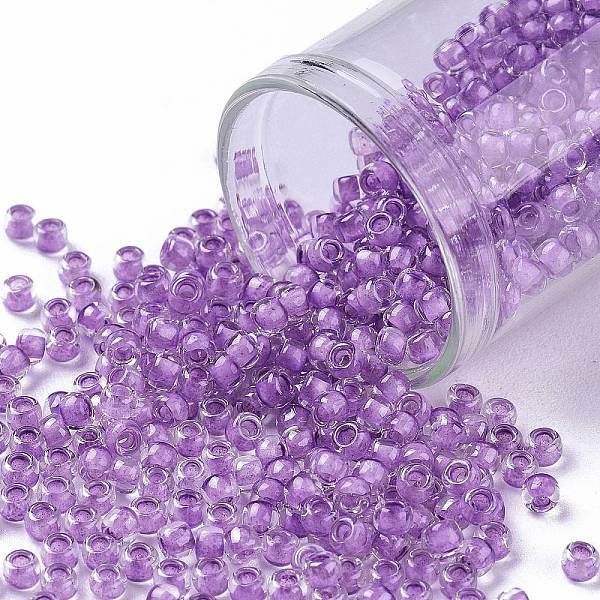 

PandaHall TOHO Round Seed Beads, Japanese Seed Beads, (935) Inside Color Crystal/Purple Lined, 8/0, 3mm, Hole: 1mm, about 222pcs/10g Glass...