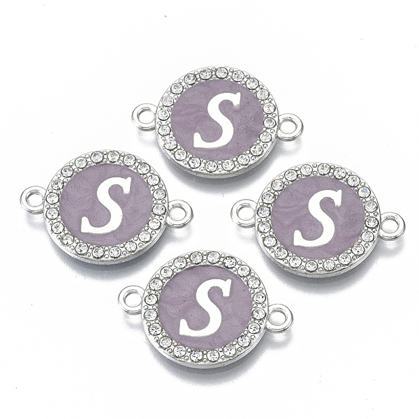 

PandaHall Alloy Enamel Links Connectors, with Crystal Rhinestones, Flat Round with Letter, Silver Color Plated, Letter.S, 22x16x2mm, Hole..., Purple