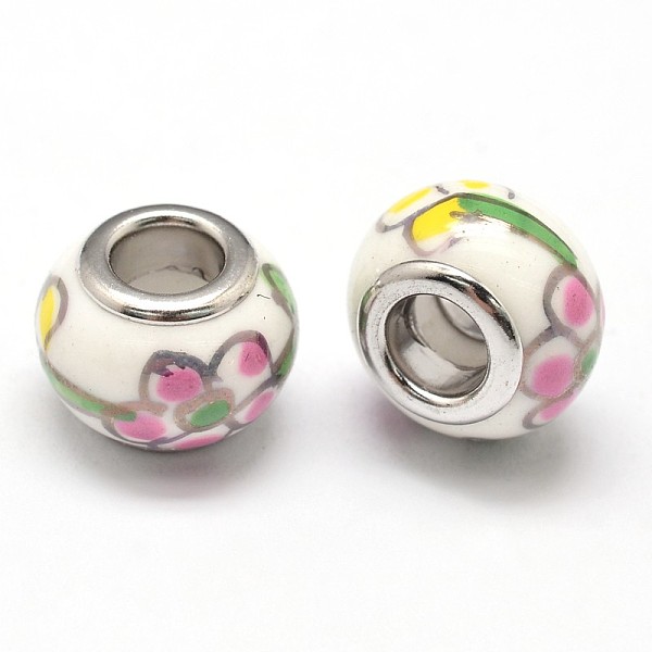 

PandaHall Handmade Polymer Clay Rondelle European Beads, Large Hole Beads, with Platinum Color Brass Double Cores, Mixed Color, 13x9mm, Hole..., Multicolor