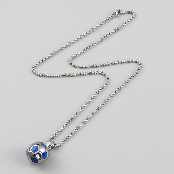 304 Stainless Steel Football Pendant Necklace with Rolo Chains for Women