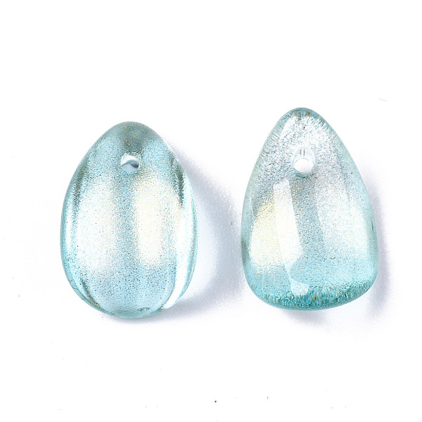 

PandaHall Transparent Spray Painted Glass Charms, with Glitter Powder, Petaline, Turquoise, 12x8x4.5mm, Hole: 1mm Glass Petaline Green