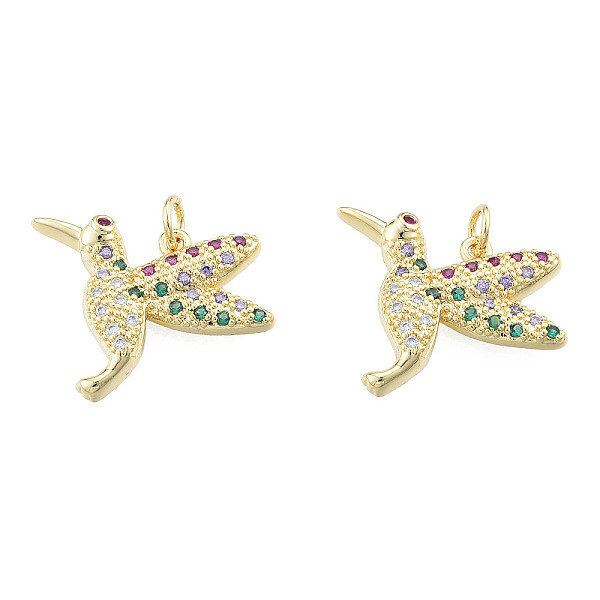 

PandaHall Brass Micro Pave Colorful Cubic Zirconia Pendants, with Brass Jump Rings, Nickel Free, Bird, Real 18K Gold Plated, 18.5x24.5x3.5mm...