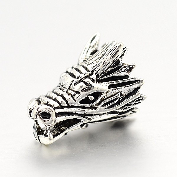 

PandaHall Tibetan Style Alloy Animal 3D Dragon Head Beads, Antique Silver, 17x11x11mm, Hole: 3mm Alloy Dragon