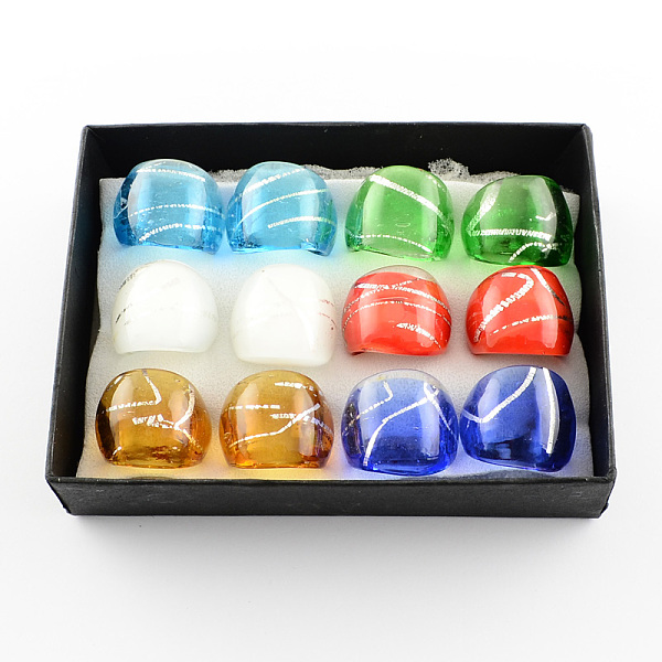 

PandaHall Handmade Silver Foil Lampwork Wide Band Rings, Mixed Color, 17~19mm, about 12pcs/box Foil Glass Multicolor