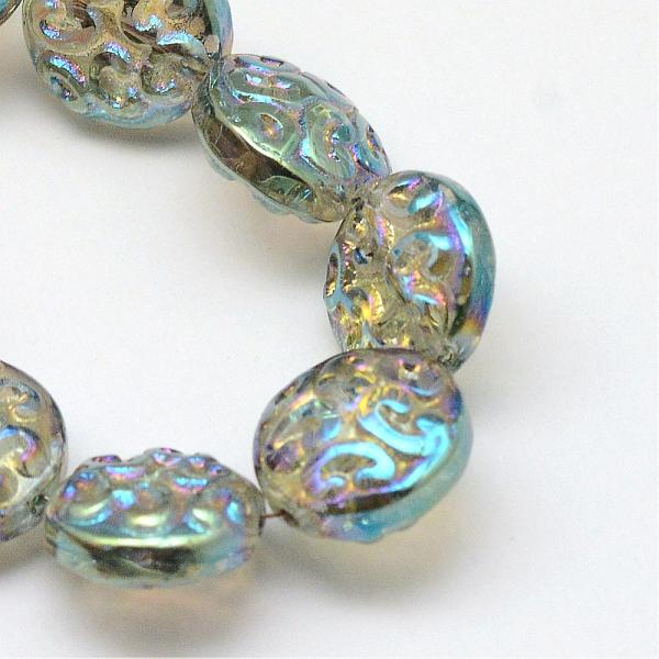 

PandaHall Electroplate Glass Beads Strands, Rainbow Plated, Flat Round, Marine Blue, 13.5x5mm, Hole: 1.5mm, about 47pcs/strand, 24 inch...