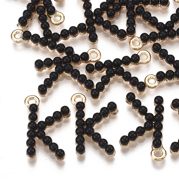 

PandaHall Acrylic Pendants, with Alloy Findings, Letter, Light Gold, Black, Letter.K, 18x12x3.5mm, Hole: 1.4mm Alloy+Acrylic Letter K Black