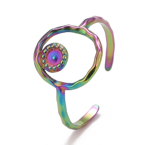 

PandaHall Rainbow Color Ion Plating(IP) 304 Stainless Steel Open Cuff Rings, Flat Round, US Size 9(18.9mm), Tray: 11.5~13mm 304 Stainless...