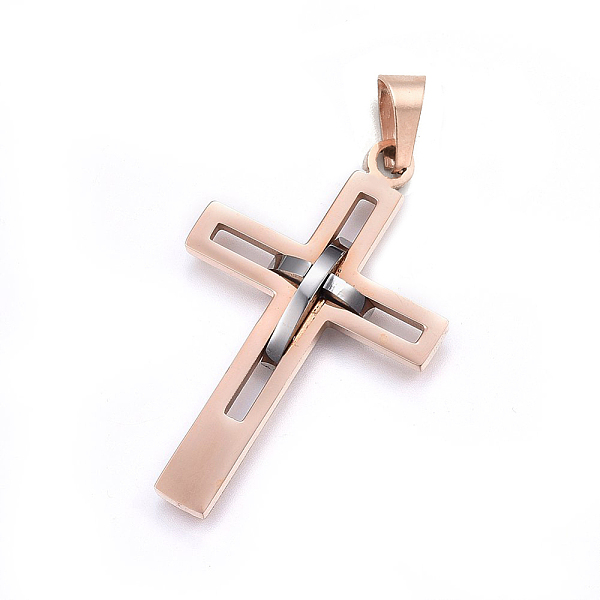 

PandaHall 304 Stainless Steel Pendants, Cross, Rose Gold & Stainless Steel Color, 45x29x4mm, Hole: 8x5mm 304 Stainless Steel Cross