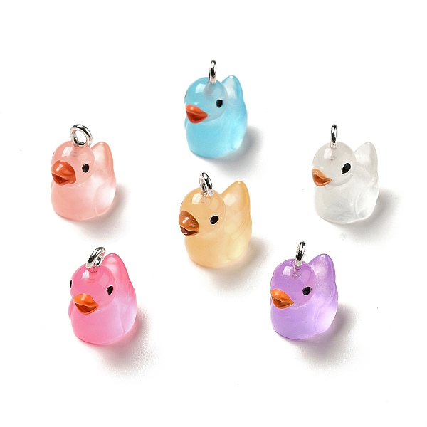 

PandaHall Luminous Translucent Resin Pendants, Duck Charm, with Platinum Tone Iron Loops, Mixed Color, 21x17x12.5mm, Hole: 2.2mm Iron+Resin..., Multicolor