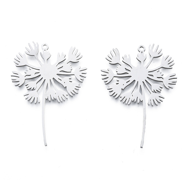 

PandaHall 201 Stainless Steel Pendants, Dandelion Charm, Stainless Steel Color, 43x29x1mm, Hole: 1.6mm 201 Stainless Steel Flower
