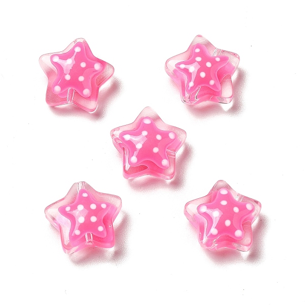 

PandaHall Glass Beads, with Polka Dot Pattern, Star, Hot Pink, 12~12.5x12.5~13x6~6.5mm, Hole: 0.9~1mm Glass Star