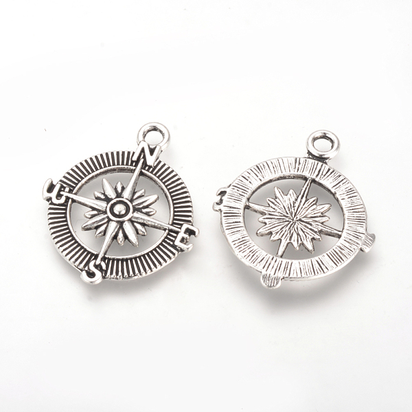 

PandaHall Tibetan Style Alloy Pendants, Cadmium Free & Lead Free, Compass, Antique Silver, 29.5x25x3mm, Hole: 3mm Alloy Others