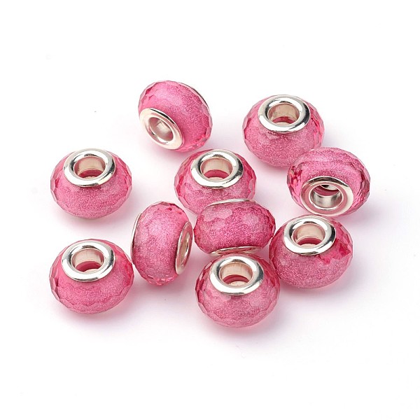 

PandaHall Faceted Resin European Beads, Large Hole Rondelle Beads, with Silver Tone Brass Cores, Pale Violet Red, 14x9mm, Hole: 5mm...