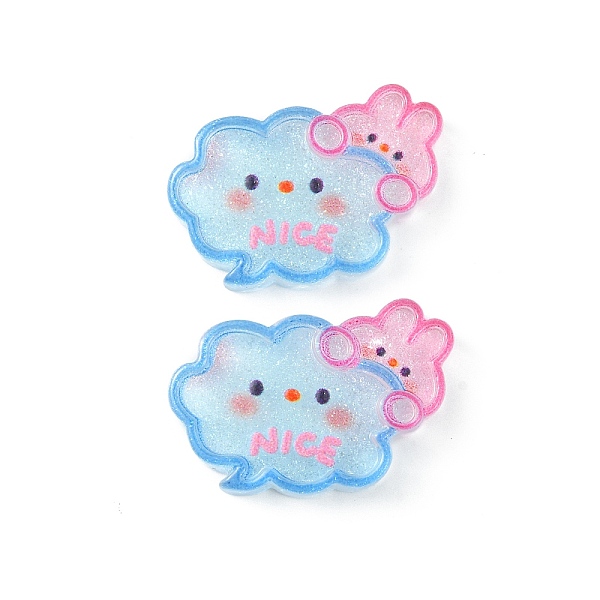

PandaHall Translucent Resin Cabochons, Glitter Cloud with Rabbit, Light Sky Blue, 21x29.5x6mm Resin Cloud