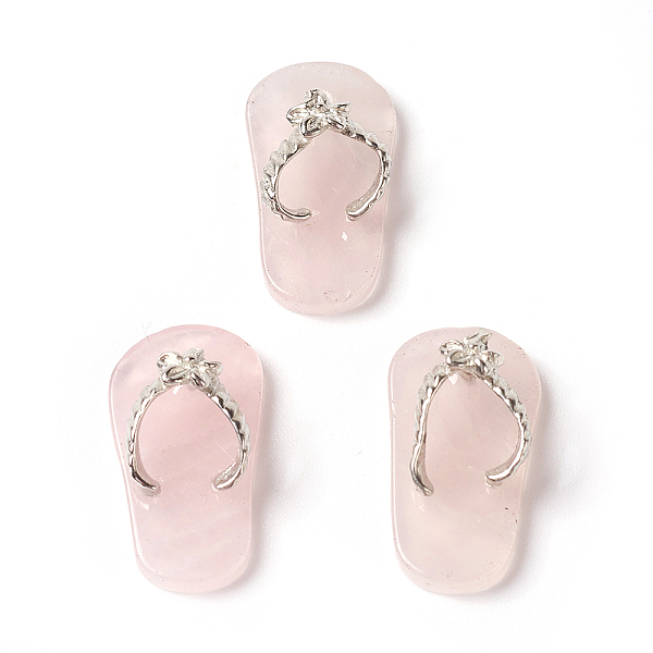 

PandaHall Natural Rose Quartz Pendants, with Platinum Tone Brass Findings, Flip Flops, 22~24x12x7~8mm, Hole: 2mm and 5~7mm Rose Quartz Shoes