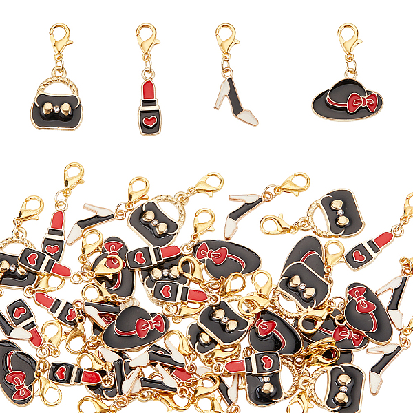 

PandaHall Woman Shopping Theme Alloy Enamel Pendant Decorations, with Lobster Claw Clasp, High-heeled Shoe/Lipstick/Hat with Bowknot, Mixed..., Multicolor
