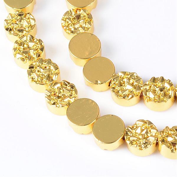 

PandaHall Electroplate Non-magnetic Synthetic Hematite Bead Strands, Flat Round, Golden Plated, 12~13x4~4.5mm, Hole: 1mm, about 32pcs/strand...