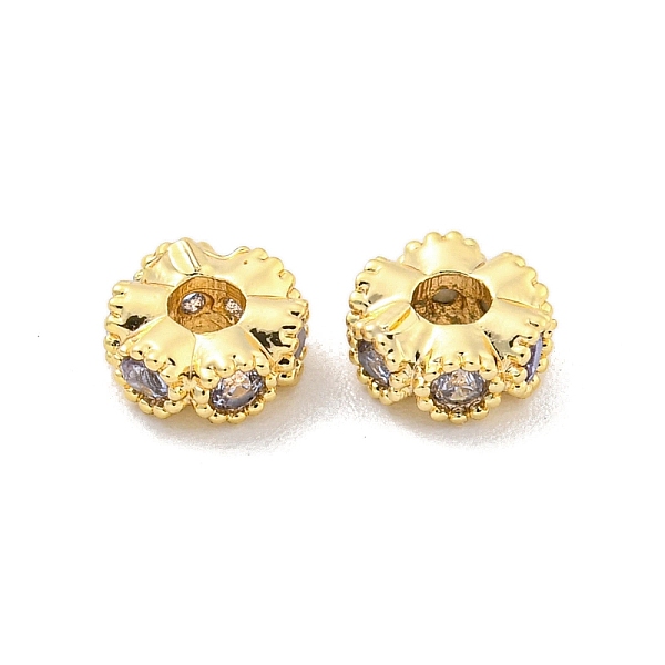 

PandaHall Brass Micro Pave CLear Cubic Zirconia Beads, Flower, Golden, 6.5x2.5mm, Hole: 2mm Brass+Cubic Zirconia Flower Clear