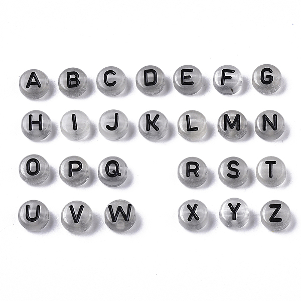 

PandaHall Enamel Style Acrylic Beads, Luminous, Horizontal Hole, Flat Round with Letter, Light Grey, Light Grey, 7x4mm, Hole: 1.6mm, about..., Gray
