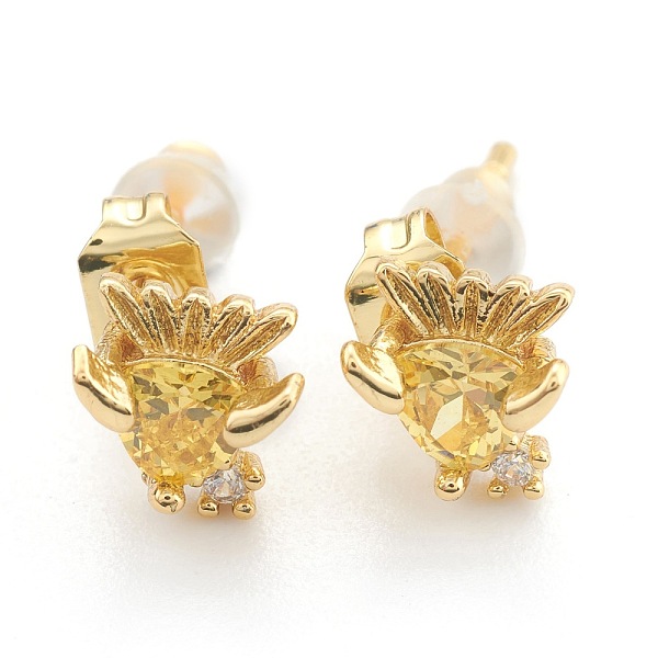 

PandaHall Brass Cubic Zirconia Stud Earring, with Ear Nuts/Plastic Earring Backs, Fish, Real 18K Gold Plated, 6x7x4mm, Pin: 1mm Brass+Cubic...
