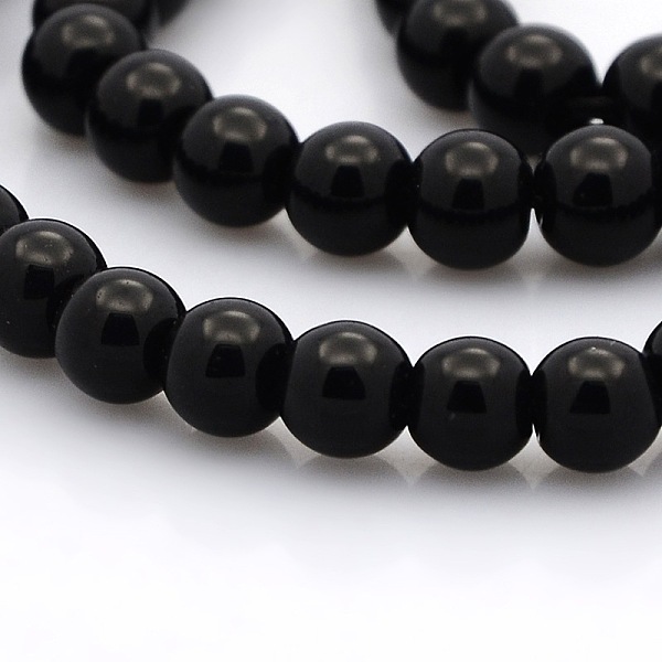 

PandaHall Round Glass Beads Strands, Black, 6mm, Hole: 1mm, about 69pcs/strand, 16.1 inch Glass Round Black
