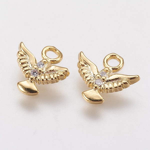

PandaHall Brass Micro Pave Cubic Zirconia Charms, Eagle, Golden, 8.5x9.5x1.5mm, Hole: 1.5mm Brass+Cubic Zirconia Angel & Fairy Clear